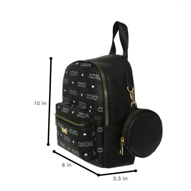 XOXO All over Print Urban Heart Black Leather Everyday Backpack with Coin Pouch for Women