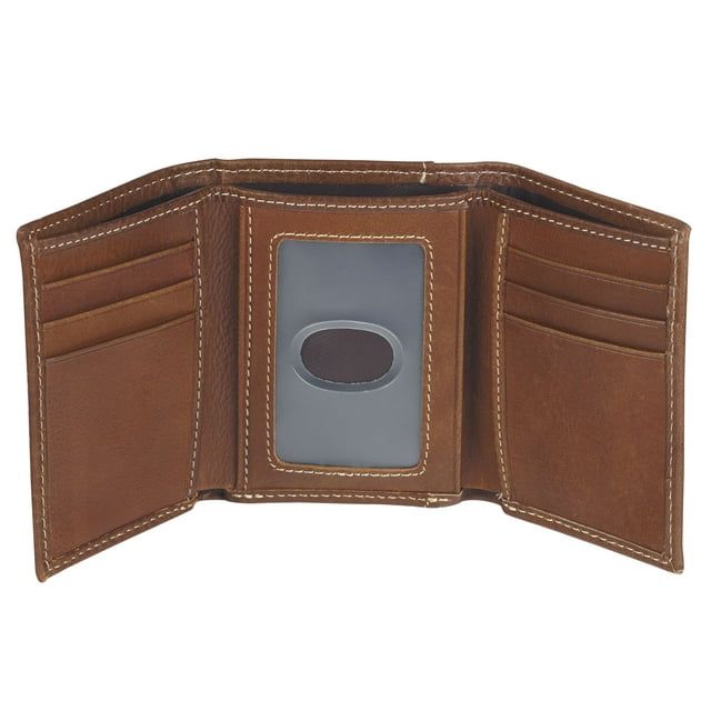 Christian Art Gifts Genuine Premium 100% Full Grain Leather RFID Blocking Trifold Wallet with Jesus Fish Emblem for Men: Faith-based Inspirational Accessory for Credit Cards, Bills, ID, Photos, Brown