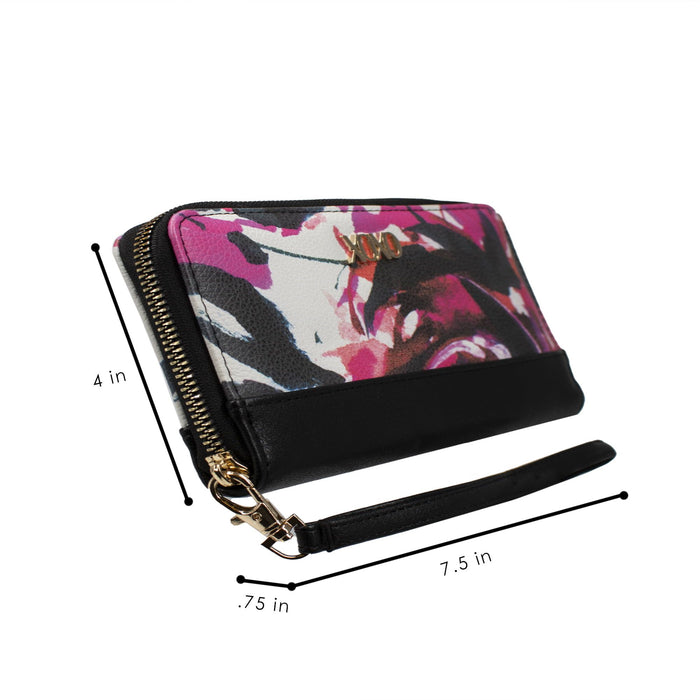 XOXO Women's Small Floral Print Saffiano Leather Zip Around Wallet with Wristlet