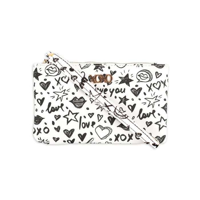 XOXO Women's Large White Graffeti Print Saffiano Leather Wristlet Wallets