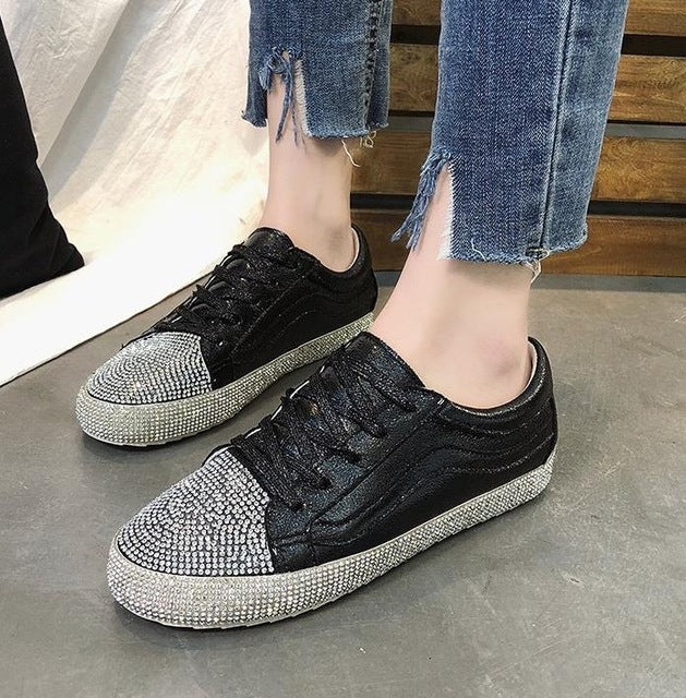 Sneakers Women Flats Golden Silver Shoes Rhinestone Bling Casual Shoes Korean Luxury Creepers Superstar Shoes Streetwear