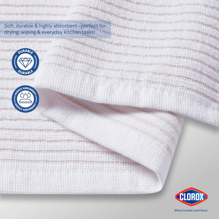 CLOROX Kitchen Towel Set - 100% Cotton Quick Dry Absorbent Multipurpose Beautiful Towels - 15" x 25" - Beige Tan 4 Pack