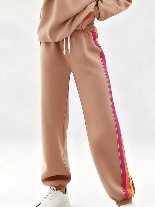 Striped Round Neck Sweatshirt and Pants Set