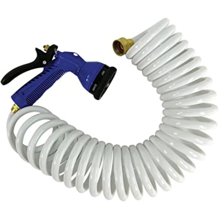 Whitecap P-0440 Coiled Hose with Adjustable Nozzle - 15', White