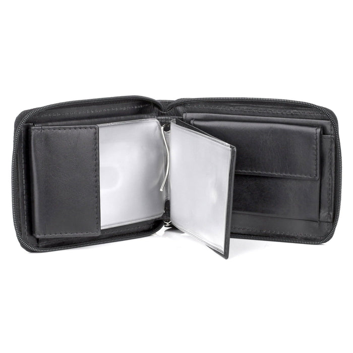 Dopp Men's Regatta Zip-Around Billfold with Zip Bill Compartment Leather, Black