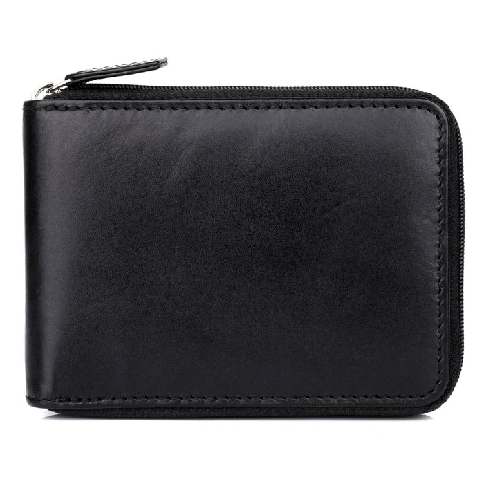 Dopp Men's Regatta Zip-Around Billfold with Zip Bill Compartment Leather, Black