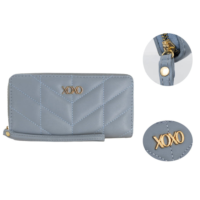 XOXO Women's Powder Blue Vegan Leather Quilted Single Zip Wallet Clutch withWristlet