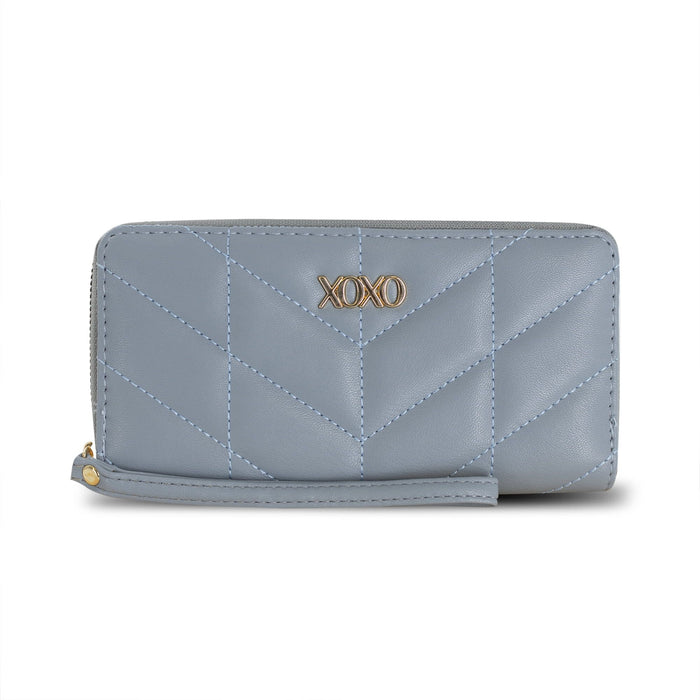 XOXO Women's Powder Blue Vegan Leather Quilted Single Zip Wallet Clutch withWristlet