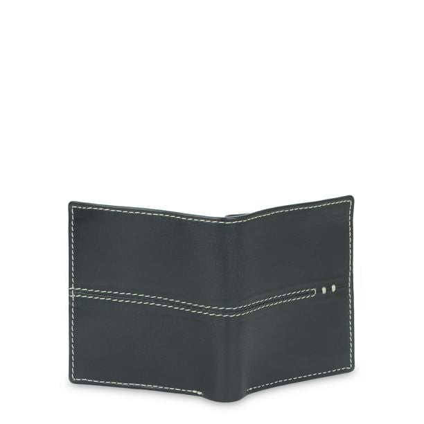 47 Maple Men's Center Stitch Design Genine Black Leather RFID Verticle Bifold Wallet in Tin Box