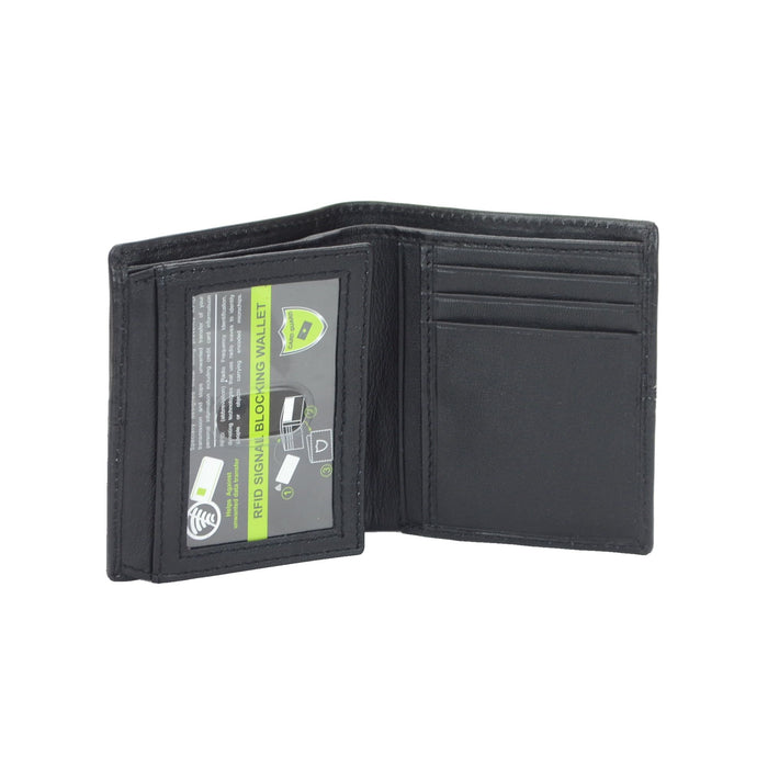 47 Maple Men's Center Stitch Design Genine Black Leather RFID Verticle Bifold Wallet in Tin Box