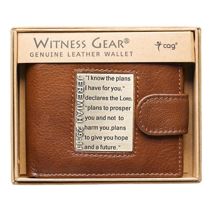 I Know the Plans Genuine Leather Wallet with Brass Inlay - Jeremiah 29:11