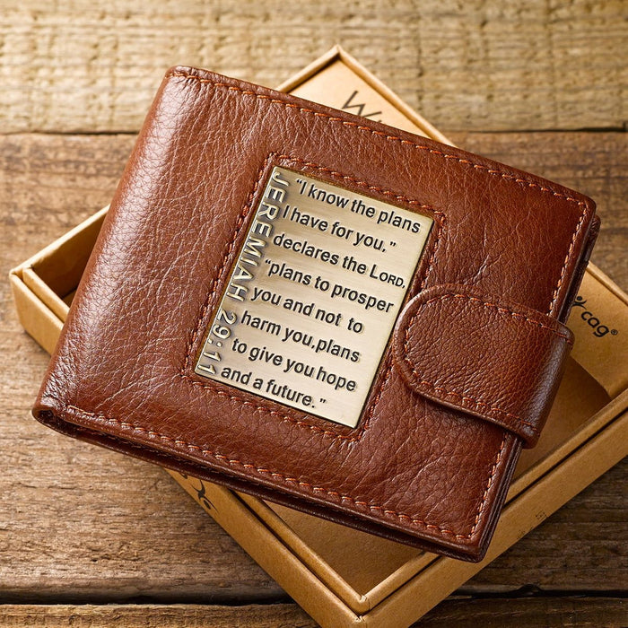 I Know the Plans Genuine Leather Wallet with Brass Inlay - Jeremiah 29:11