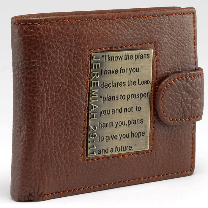 I Know the Plans Genuine Leather Wallet with Brass Inlay - Jeremiah 29:11