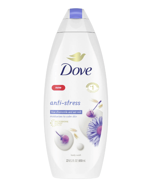 Dove Anti-Stress Moisturizing Liquid Body Wash Blue Chamomile and Oat Milk; 22 oz