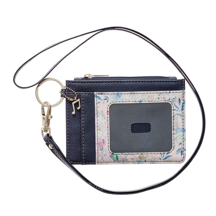 ID Card Holder It is Well With My Soul Gray/Pink Floral Faux Leather Zip ID Case, Keychain Slim Front Pocket Wallet for Women w/Detachable Lanyard Neck Strap