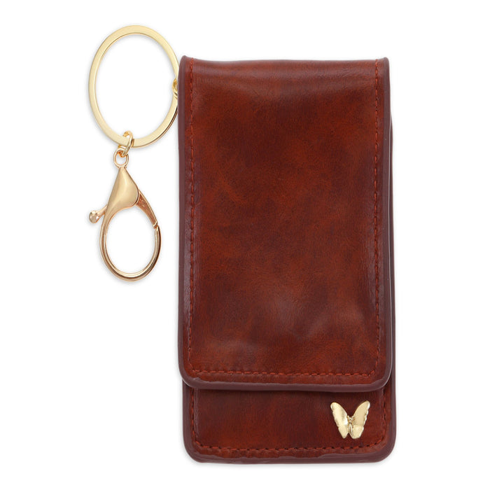 Women's Faux Leather ID Holder with Key Ring, Brown