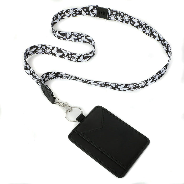 ESSENTIALS Brand Black And White Flutter Lanyard with ID Pocket