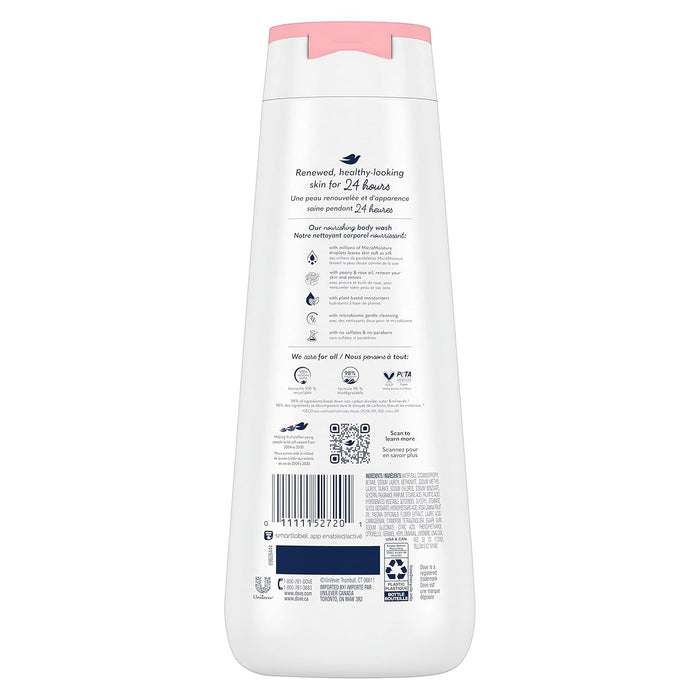 Dove Body Wash 4 Count Renewing Peony and Rose Oil for Renewed, Healthy-Looking Skin Gentle Skin Cleanser with 24hr Renewing MicroMoisture 20 oz