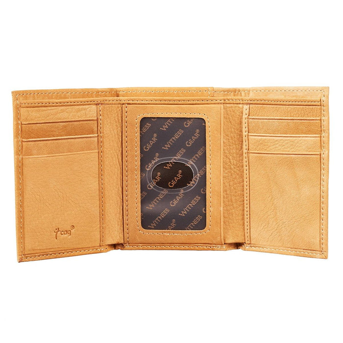 Eagle Tri-Fold in Saddle Tan - Isaiah 40:31 Leather Wallet