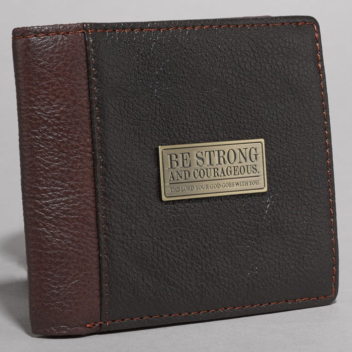 Strong and Courageous Brown Genuine Leather Wallet - Joshua 1:9