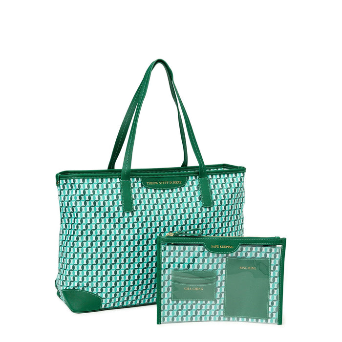 Time and Tru Women's Sustainable Signature Tote and Pouch Set, 2-Piece Mint Chip