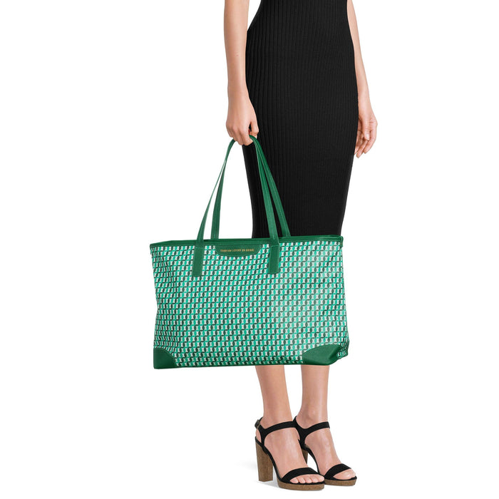 Time and Tru Women's Sustainable Signature Tote and Pouch Set, 2-Piece Mint Chip