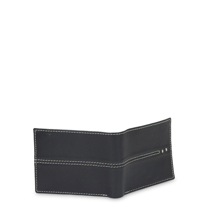 47 Maple Men's Center Stitch Design Genine Black Leather RFID Fixed Passcase Wallet in Tin Box