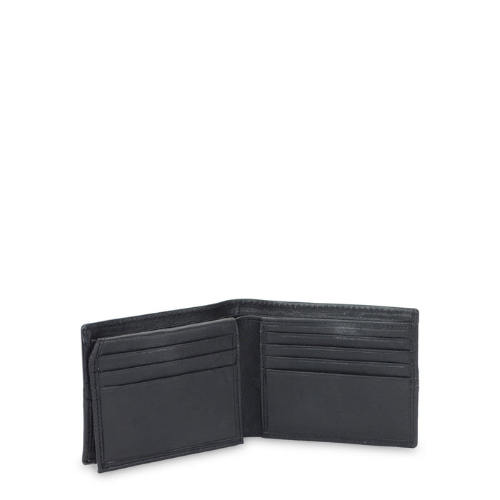 47 Maple Men's Center Stitch Design Genine Black Leather RFID Fixed Passcase Wallet in Tin Box