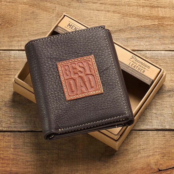 Christian Art Gifts Genuine Leather RFID Bifold Wallet for Men | Best Dad Ever