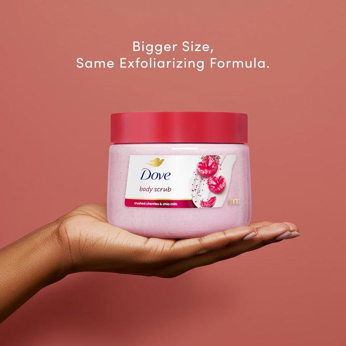Dove Cherry & Chia Milk Body Scrub Exfoliates and Deeply Nourishes for Smooth, Radiant Skin 15 oz