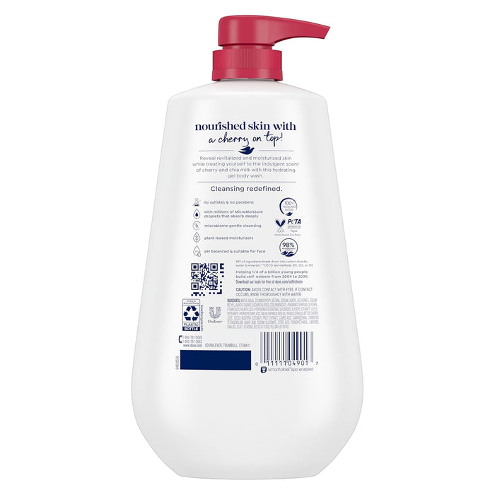 Dove Body Wash with Pump Revitalizante Cherry & Chia Milk, for Renewed, Healthy Looking Skin, Moisturizing Gentle Skin Cleanser with 24hr Renewing MicroMoisture, 30.6 oz