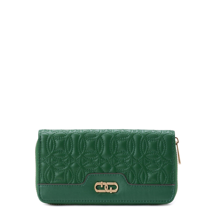 Time and Tru Women's Alex Zip Around Wallet Quilted Green Bead