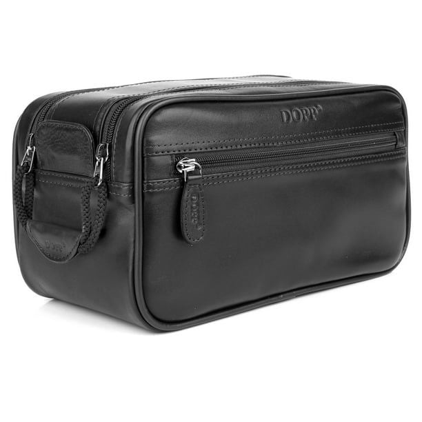 Dopp Men's First Class Seasoned Traveler Soft Sided Multi-Zip Travel Kit Leather, Black