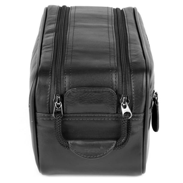 Dopp Men's First Class Seasoned Traveler Soft Sided Multi-Zip Travel Kit Leather, Black
