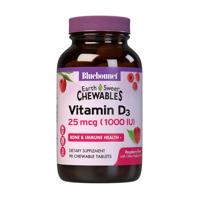 Bluebonnet Earth Sweet Vitamin D3 2000 iu Raspberry Flavor, 90 chewable caplets