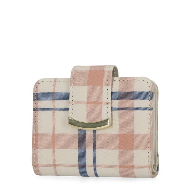 Time and Tru Women's Sharon Two fold Wallet Vinyl Plaid Print