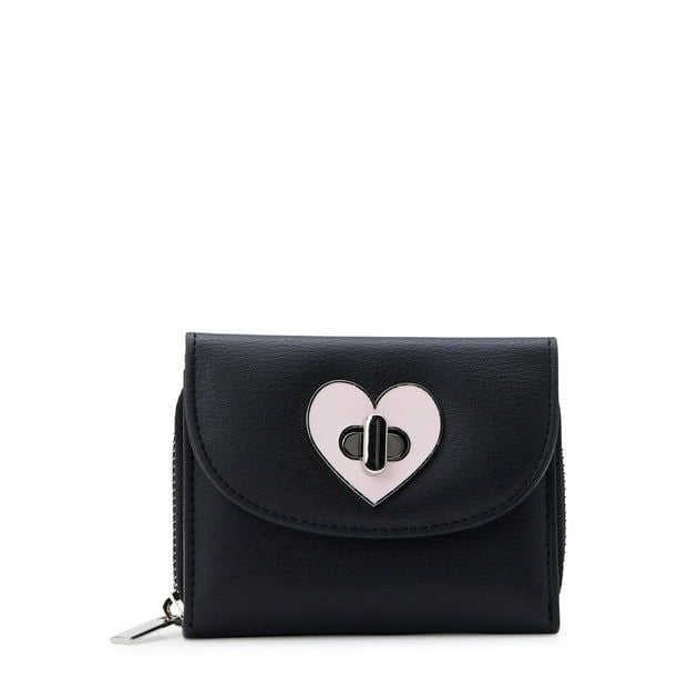 No Boundaries Women's Turn Lock Wallet, Black