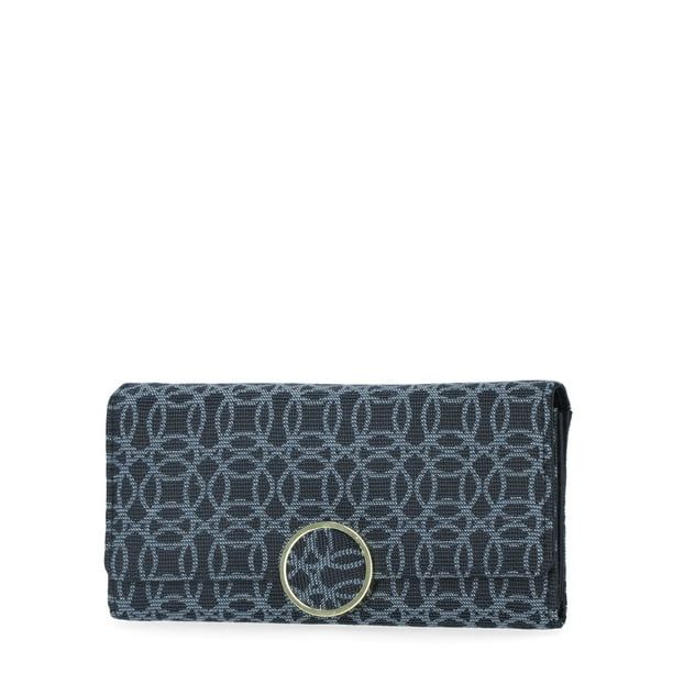 Time and Tru Women's Piper File Master Clutch Wallet Polyester Blue Jacquard