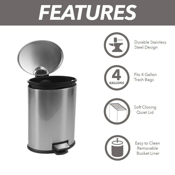 Better Homes & Gardens 1.3 Gallon Trash Can, Oval Bathroom Trash Can, Stainless Steel