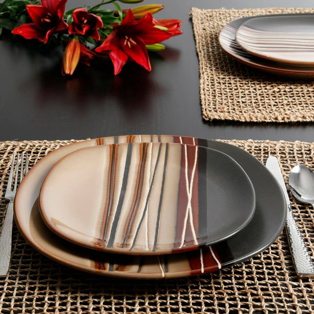 Better Homes & Gardens Bazaar Dinnerware, Brown, Set of 16