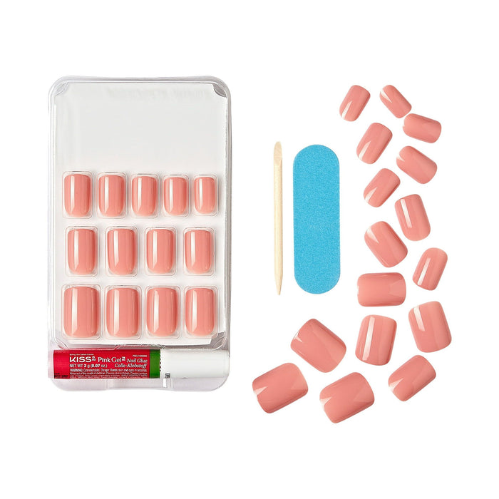 KISS Salon Color Short Square Fake Nails, Glossy Solid Pink, 'Guilty', 28 Ct.