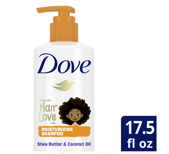 Dove Kids Care Hair Love Shampoo; Infused with Coconut Oil and Shea Butter for Coils; Curls; and Waves; 17.5 oz