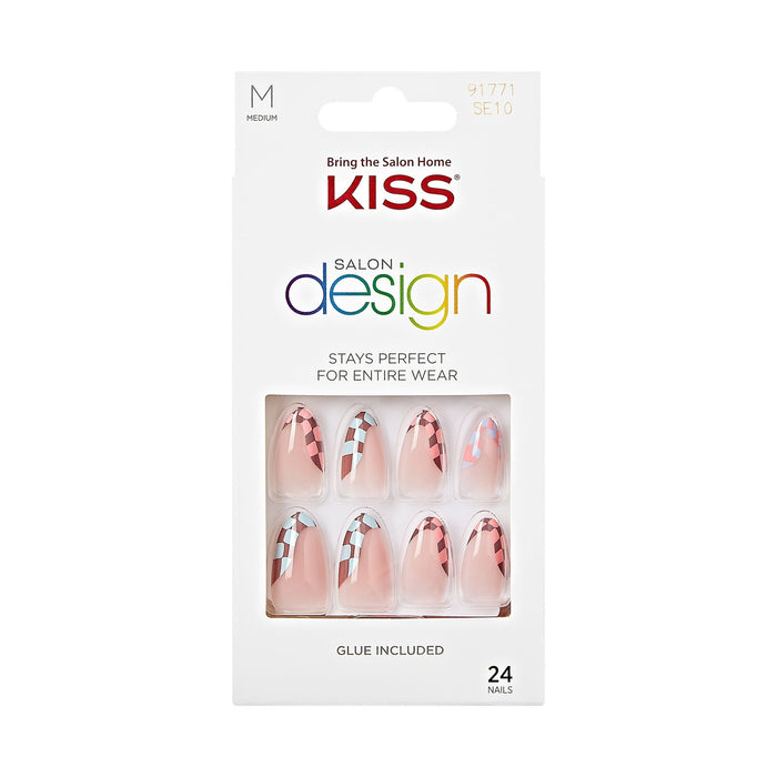 KISS Salon Design Press-On Nails, 'Made U Look', Brown-Red, Medium Almond, 31 Pieces