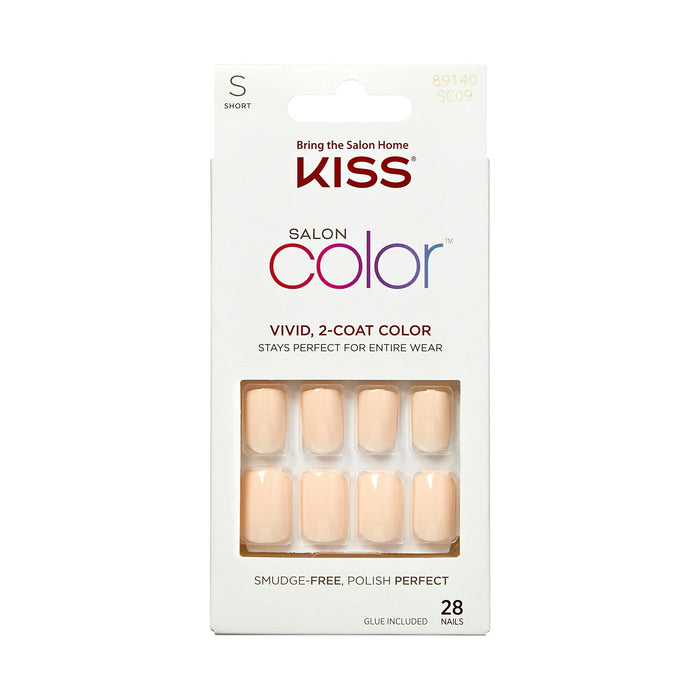 KISS Salon Color Short Square Fake Nails, Glossy Solid White, 28 Count