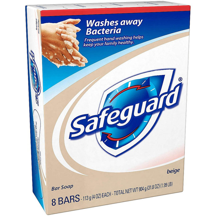 Safeguard Antibacterial Bar Soap, Beige Scent, 4 oz Bars (8 Count Pack)