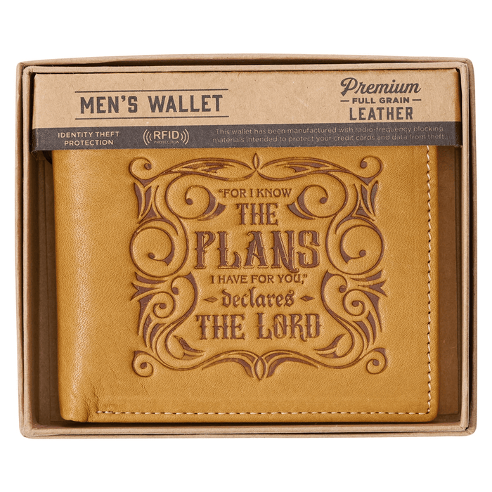 Genuine Leather RFID Wallet for Men I Know The Plans Jeremiah 29:11 Quality Classic Saddle Tan Leather Bifold Wallet Christian Gifts for Men