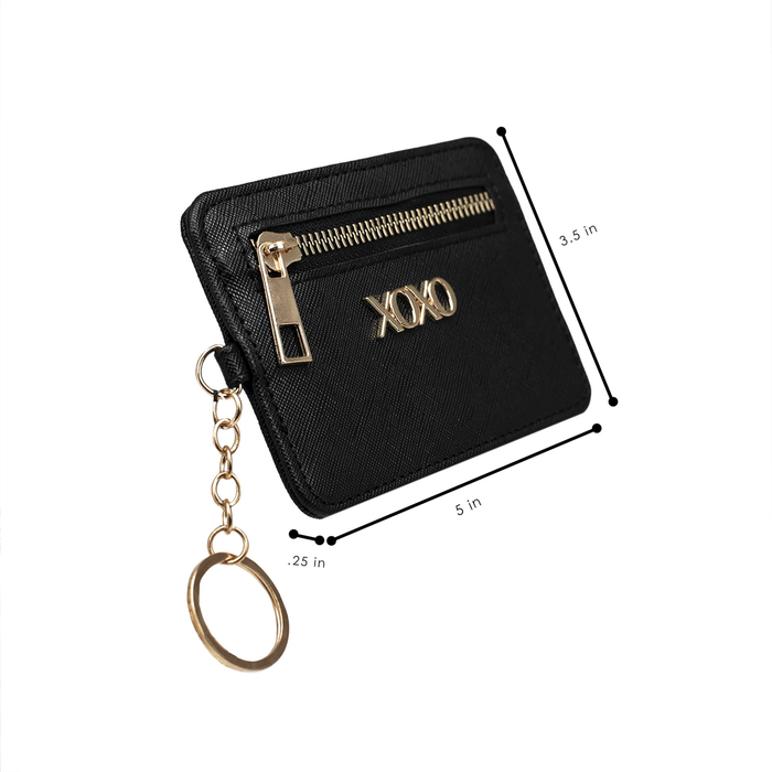 XOXO Women's Mini Black Saffiano Leather Key Card ID Coin Case Wallet