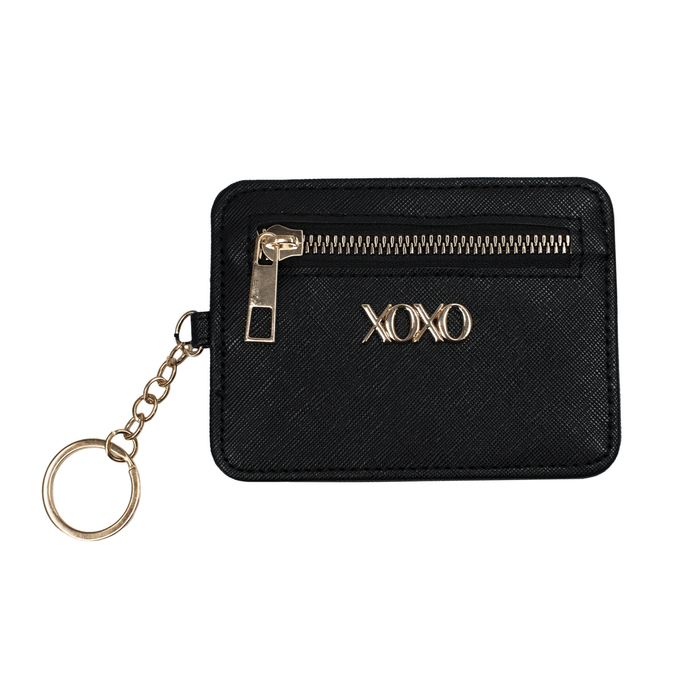 XOXO Women's Mini Black Saffiano Leather Key Card ID Coin Case Wallet