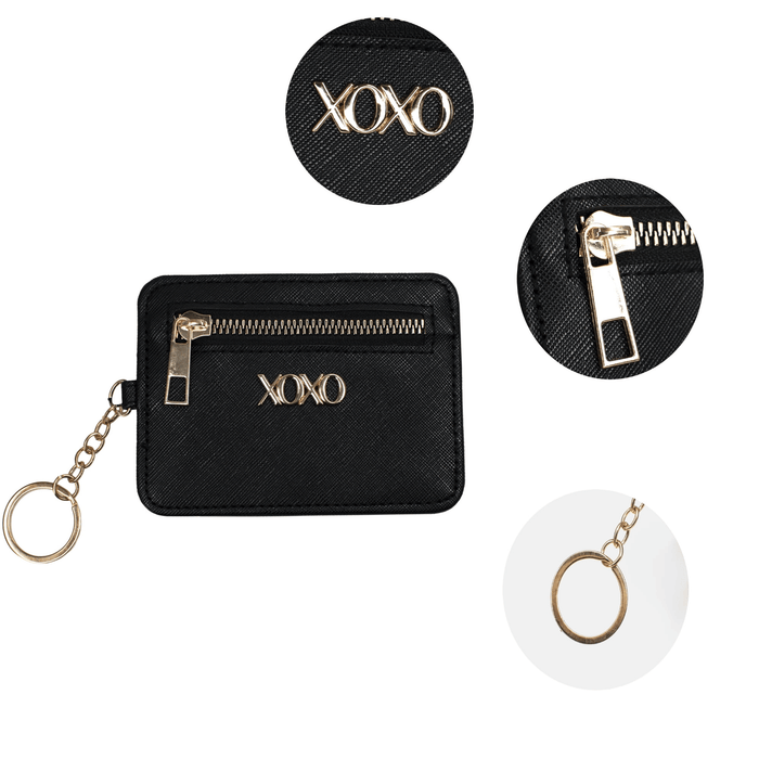 XOXO Women's Mini Black Saffiano Leather Key Card ID Coin Case Wallet