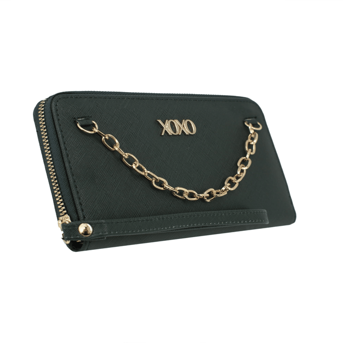 XOXO Women's Small Magenta Saffiano Leather Sleek Zip Wallet withChain & Wristlet